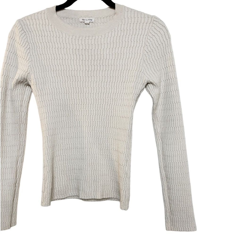 Tea N Rose Cable Knit Long Sleeve Sweater Top Cream Small